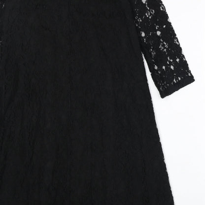 Monki Womens Black Floral Cotton Trapeze & Swing Size XS Round Neck Button