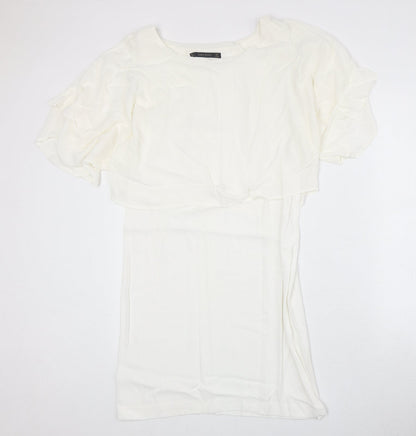 Zara Womens Ivory Polyester Trapeze & Swing Size S Round Neck Pullover