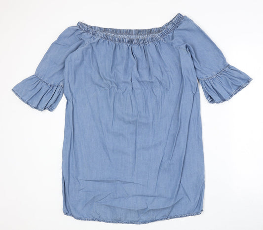 New Look Womens Blue Lyocell A-Line Size 12 Off the Shoulder Pullover