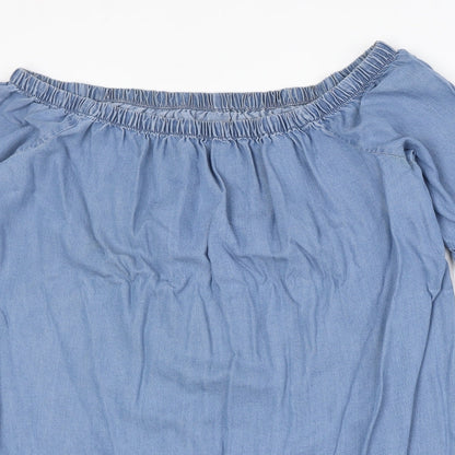 New Look Womens Blue Lyocell A-Line Size 12 Off the Shoulder Pullover