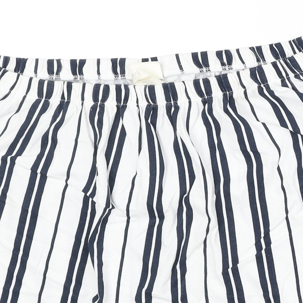 H&M Womens White Striped 100% Cotton Basic Blouse Size M Off the Shoulder