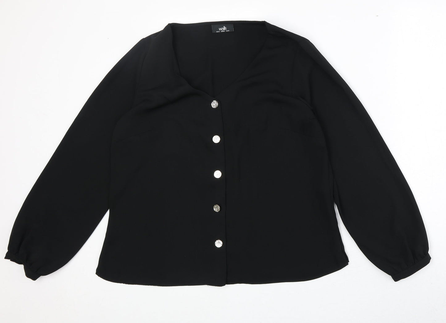 Womens UK Size 14 Wallis Black Basic Button-Up