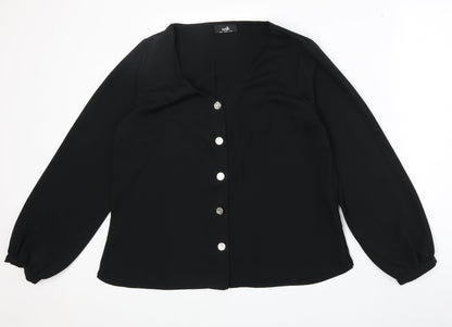 Womens UK Size 14 Wallis Black Basic Button-Up