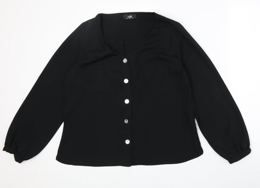 Womens UK Size 14 Wallis Black Basic Button-Up