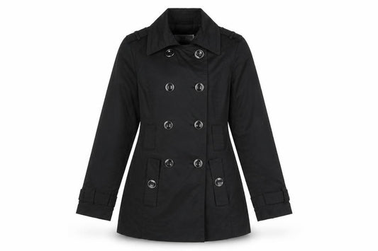 Pelle Womens Black Trench Coat Coat Size S Button