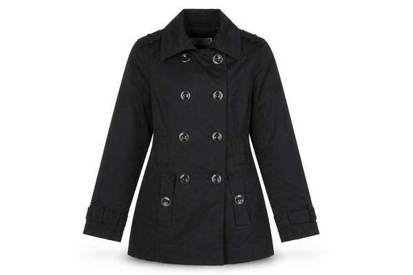 Pelle Womens Black Trench Coat Coat Size S Button