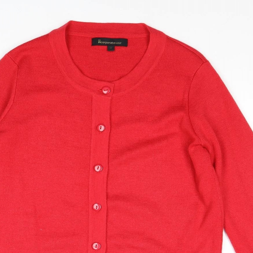 Incorporate Wear Womens Red Round Neck Wool Cardigan Jumper Size 6