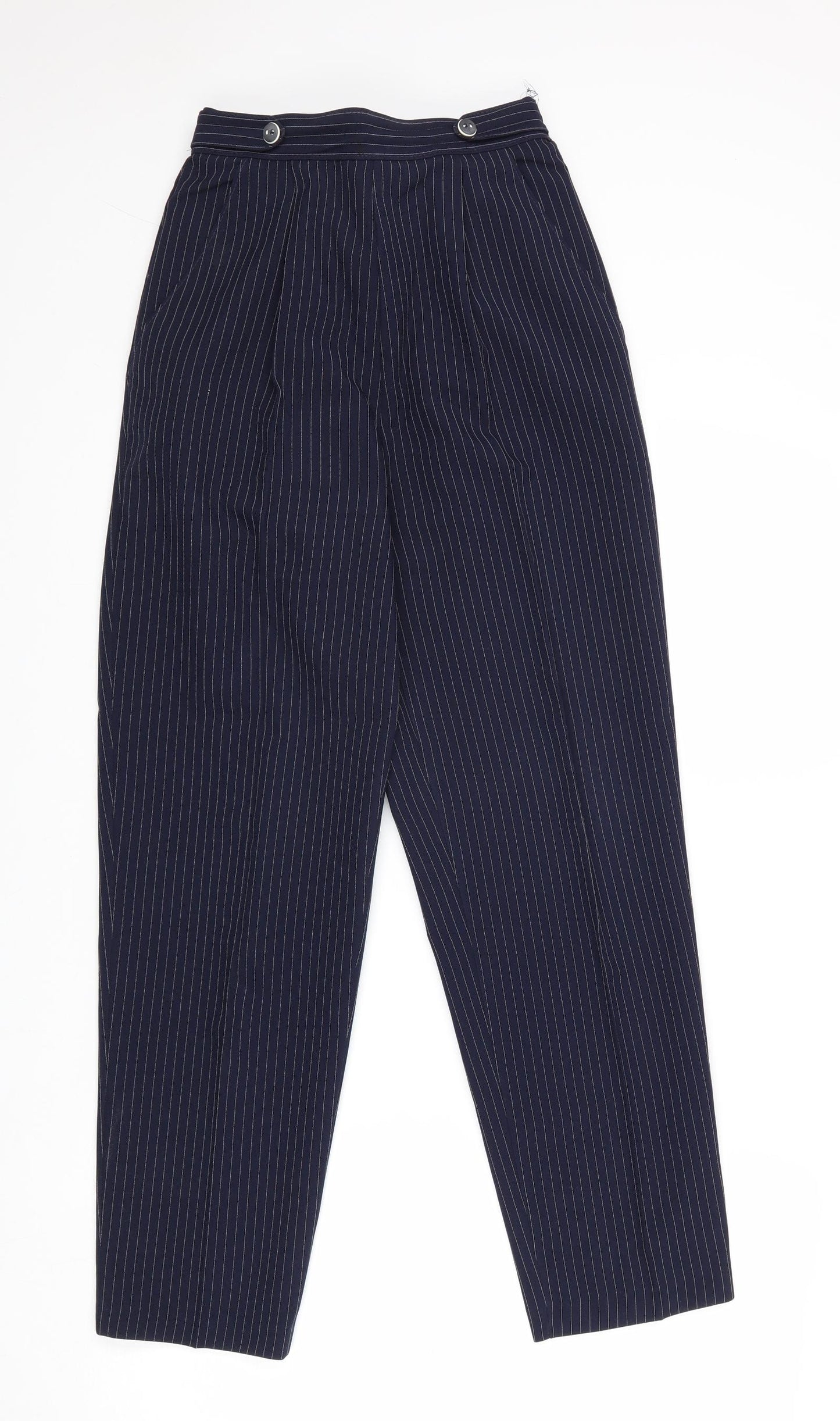 St Michael Womens Blue Striped Polyester Trousers Size 10 Regular