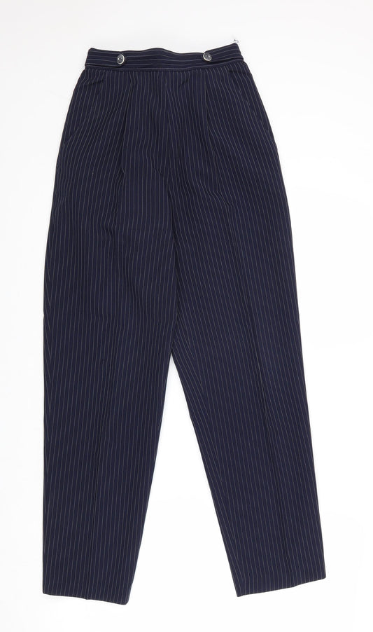 St Michael Womens Blue Striped Polyester Trousers Size 10 Regular