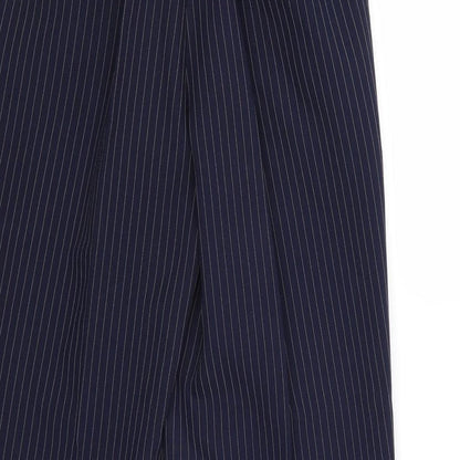 St Michael Womens Blue Striped Polyester Trousers Size 10 Regular