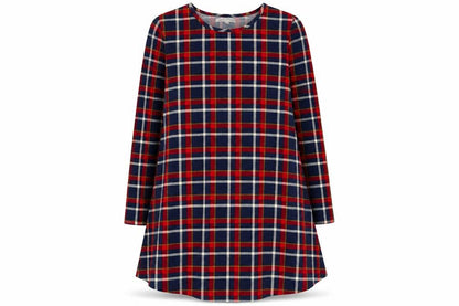 Glamorous Womens Blue Plaid Polyester Trapeze & Swing Size 10 Round Neck Pullover