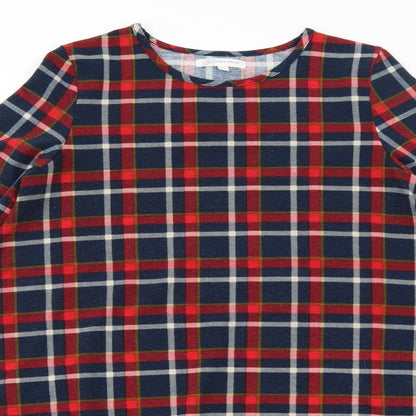Glamorous Womens Blue Plaid Polyester Trapeze & Swing Size 10 Round Neck Pullover