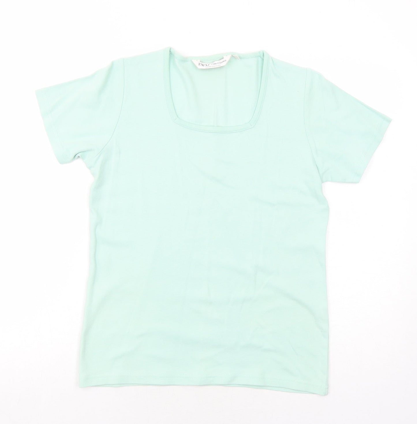 EWM Womens Green Cotton Basic T-Shirt Size 10 Square Neck - Size 10-12