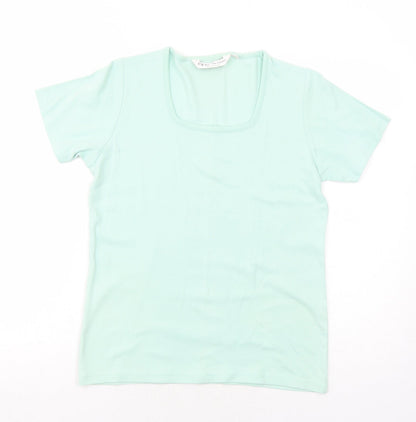 EWM Womens Green Cotton Basic T-Shirt Size 10 Square Neck - Size 10-12