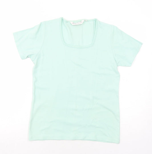 EWM Womens Green Cotton Basic T-Shirt Size 10 Square Neck - Size 10-12