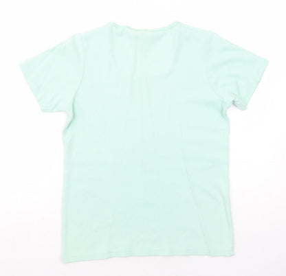 EWM Womens Green Cotton Basic T-Shirt Size 10 Square Neck - Size 10-12