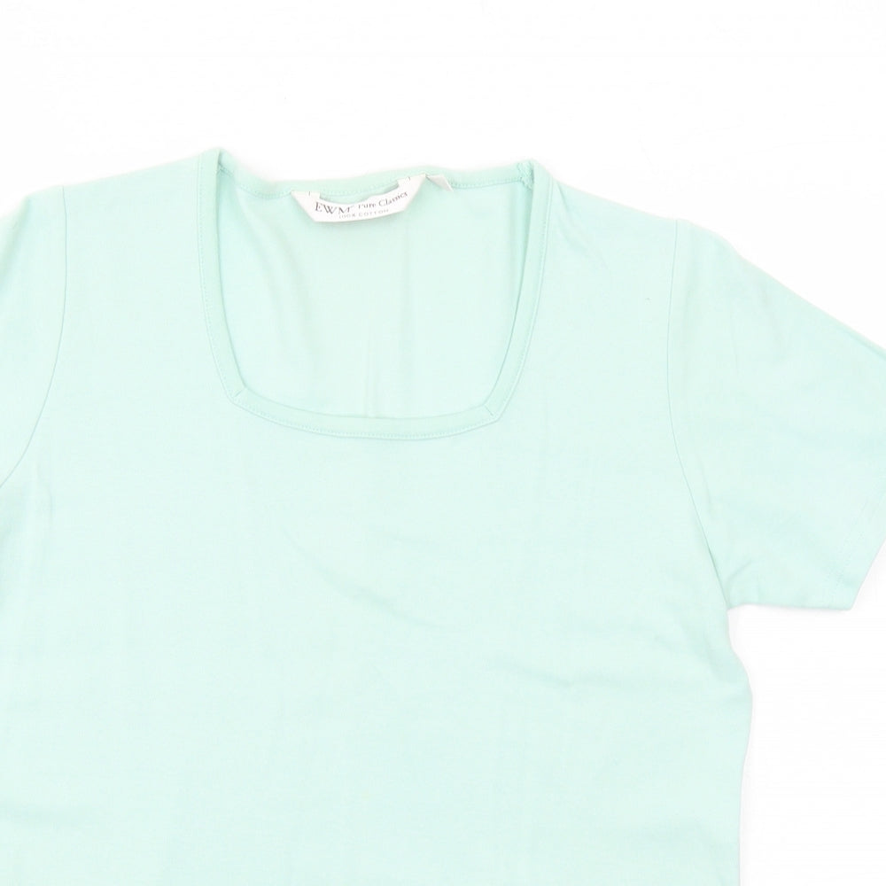 EWM Womens Green Cotton Basic T-Shirt Size 10 Square Neck - Size 10-12