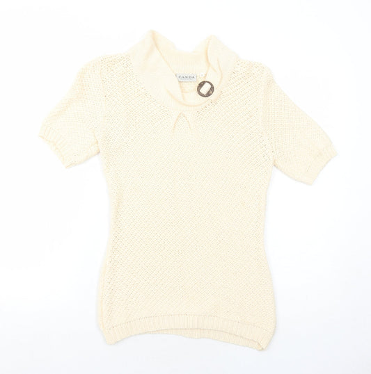 C&A Womens Ivory Collared Cotton Pullover Jumper Size S