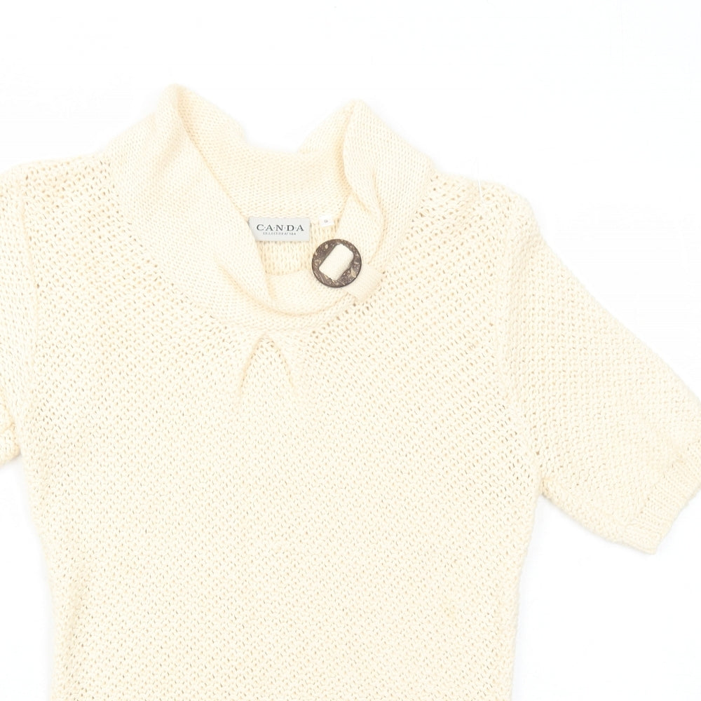 C&A Womens Ivory Collared Cotton Pullover Jumper Size S
