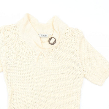 C&A Womens Ivory Collared Cotton Pullover Jumper Size S