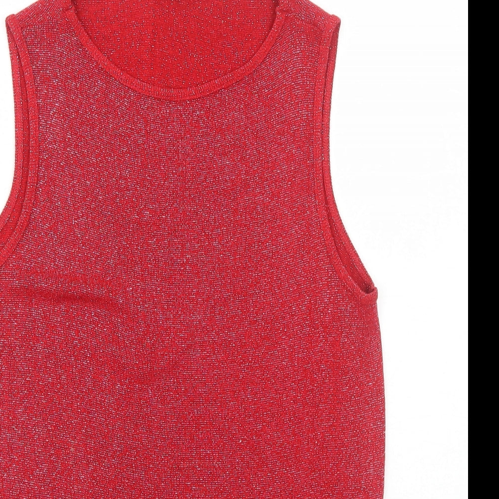 Evans Womens Red Viscose Basic Tank Size 14 Round Neck