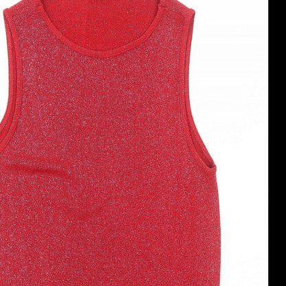 Evans Womens Red Viscose Basic Tank Size 14 Round Neck