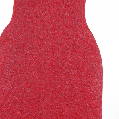 Evans Womens Red Viscose Basic Tank Size 14 Round Neck