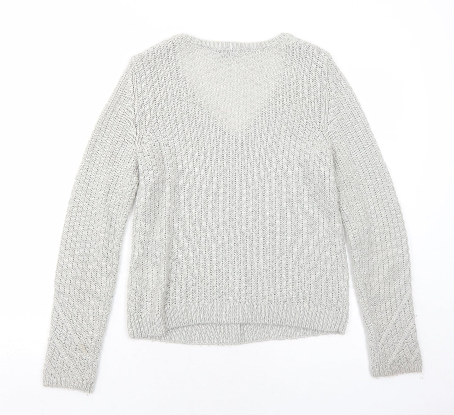 H&M Womens Grey V-Neck Acrylic Pullover Jumper Size S