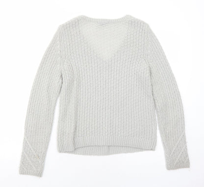 H&M Womens Grey V-Neck Acrylic Pullover Jumper Size S