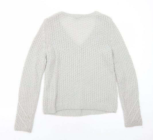 H&M Womens Grey V-Neck Acrylic Pullover Jumper Size S