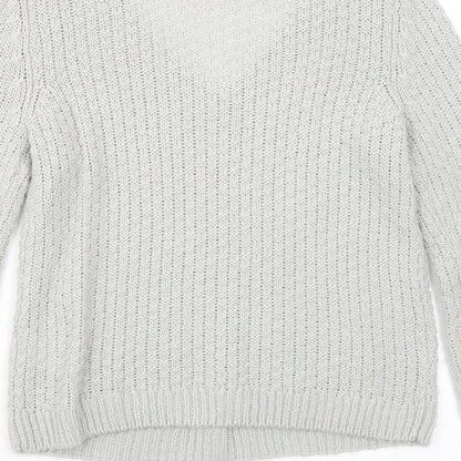 H&M Womens Grey V-Neck Acrylic Pullover Jumper Size S
