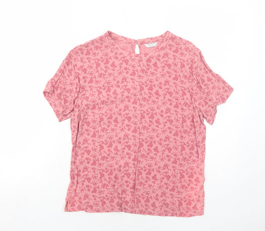 Jack Wills Womens Pink Geometric Viscose Basic Blouse Size 8 Round Neck