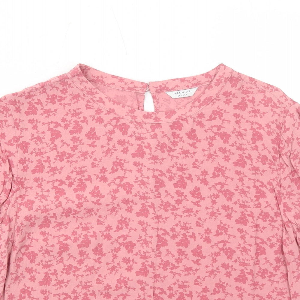 Jack Wills Womens Pink Geometric Viscose Basic Blouse Size 8 Round Neck