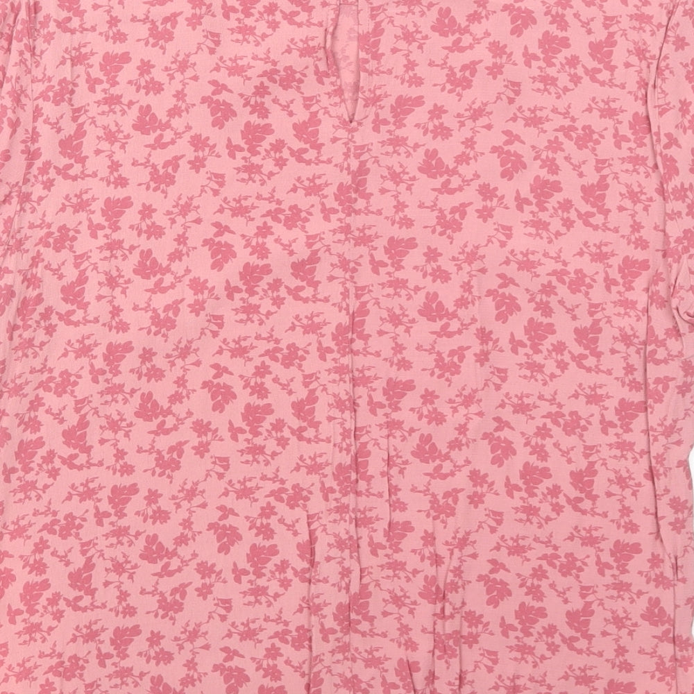 Jack Wills Womens Pink Geometric Viscose Basic Blouse Size 8 Round Neck