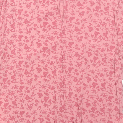 Jack Wills Womens Pink Geometric Viscose Basic Blouse Size 8 Round Neck