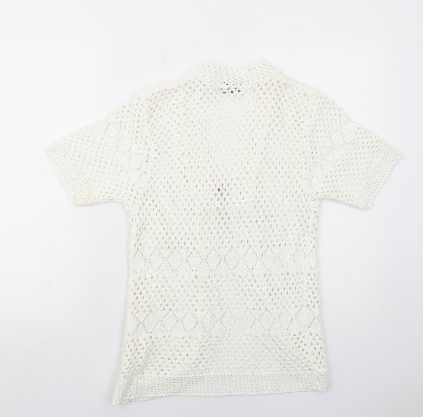 Henna Womens White V-Neck Cotton Cardigan Jumper Size M