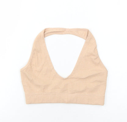 Womens UK Size 10 Missguided Beige Cropped Tank