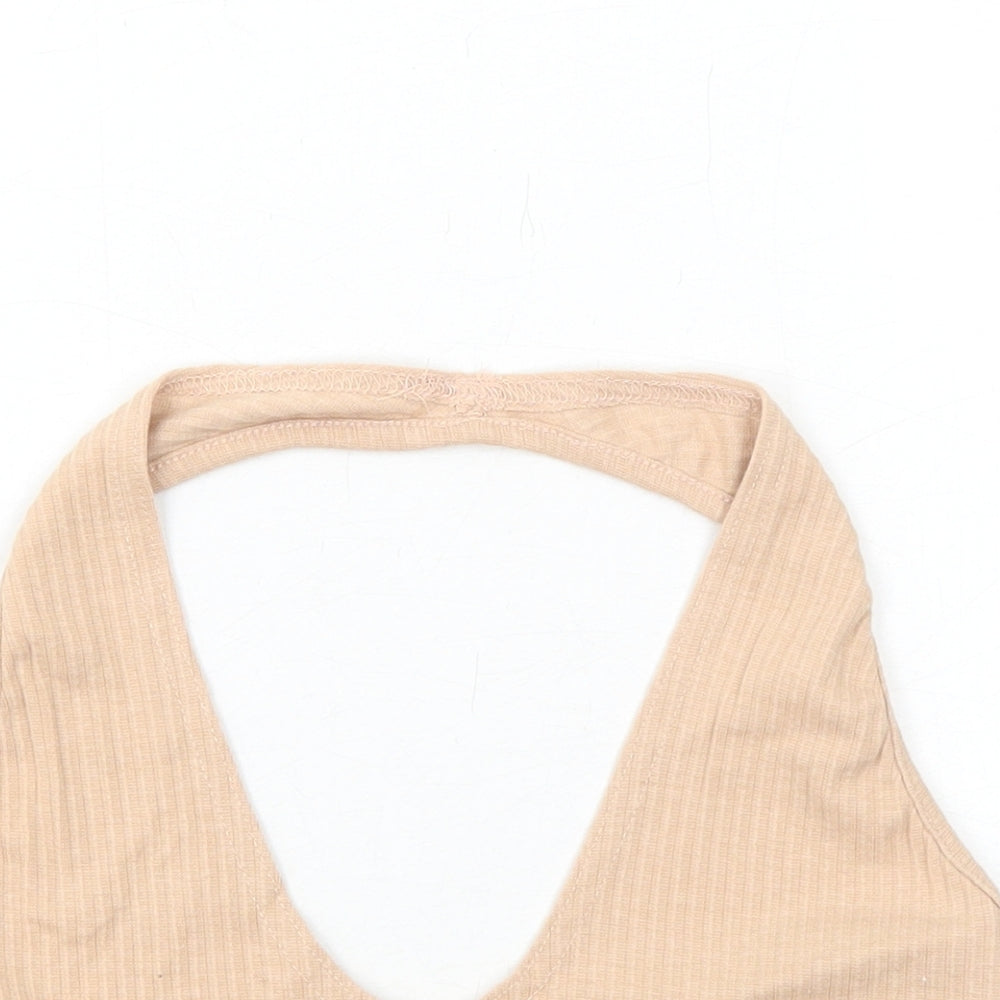 Womens UK Size 10 Missguided Beige Cropped Tank
