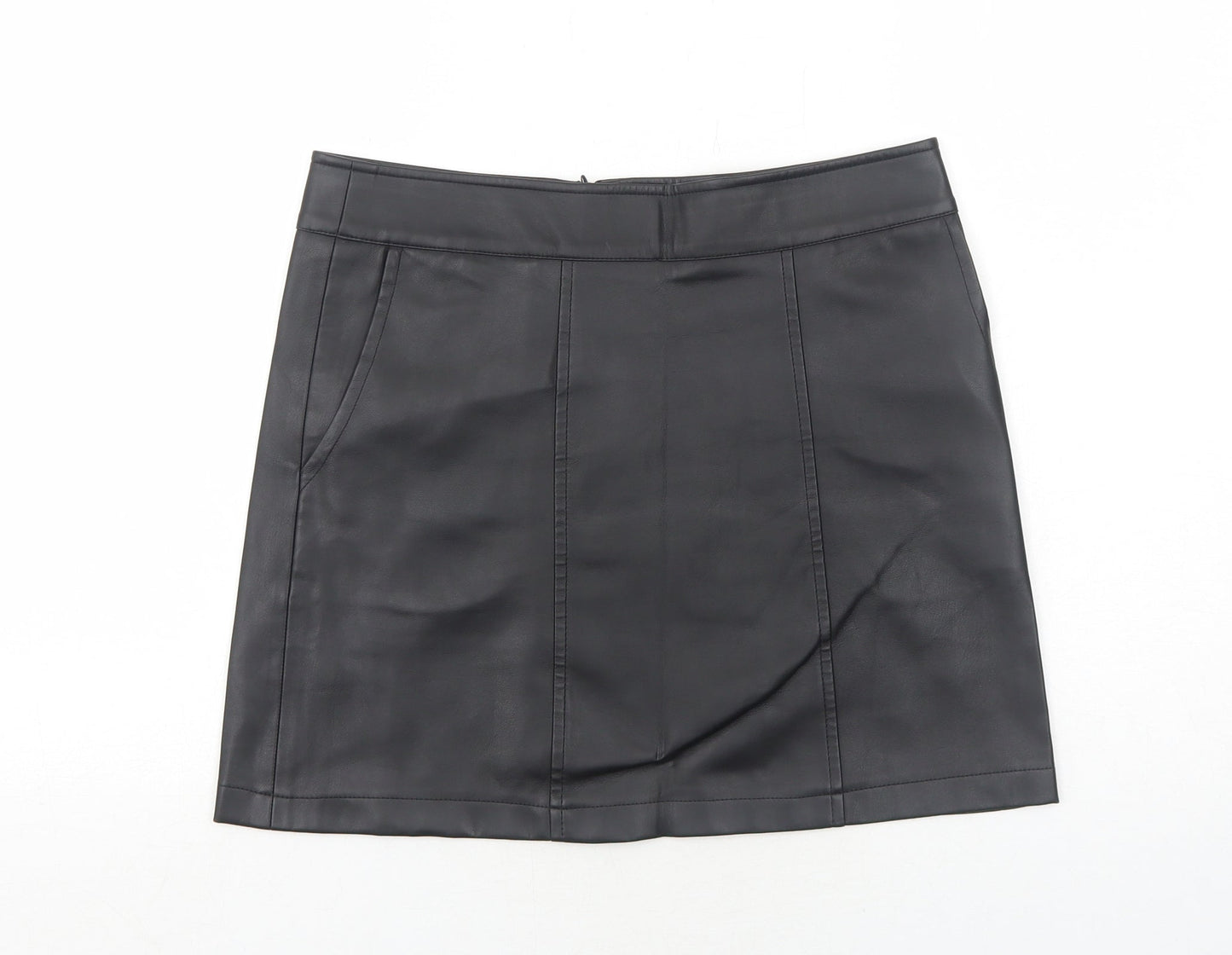 NEXT Womens Black Polyurethane A-Line Skirt Size 10 Zip
