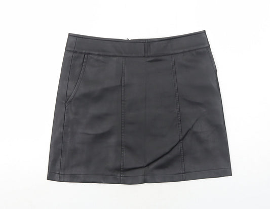 NEXT Womens Black Polyurethane A-Line Skirt Size 10 Zip