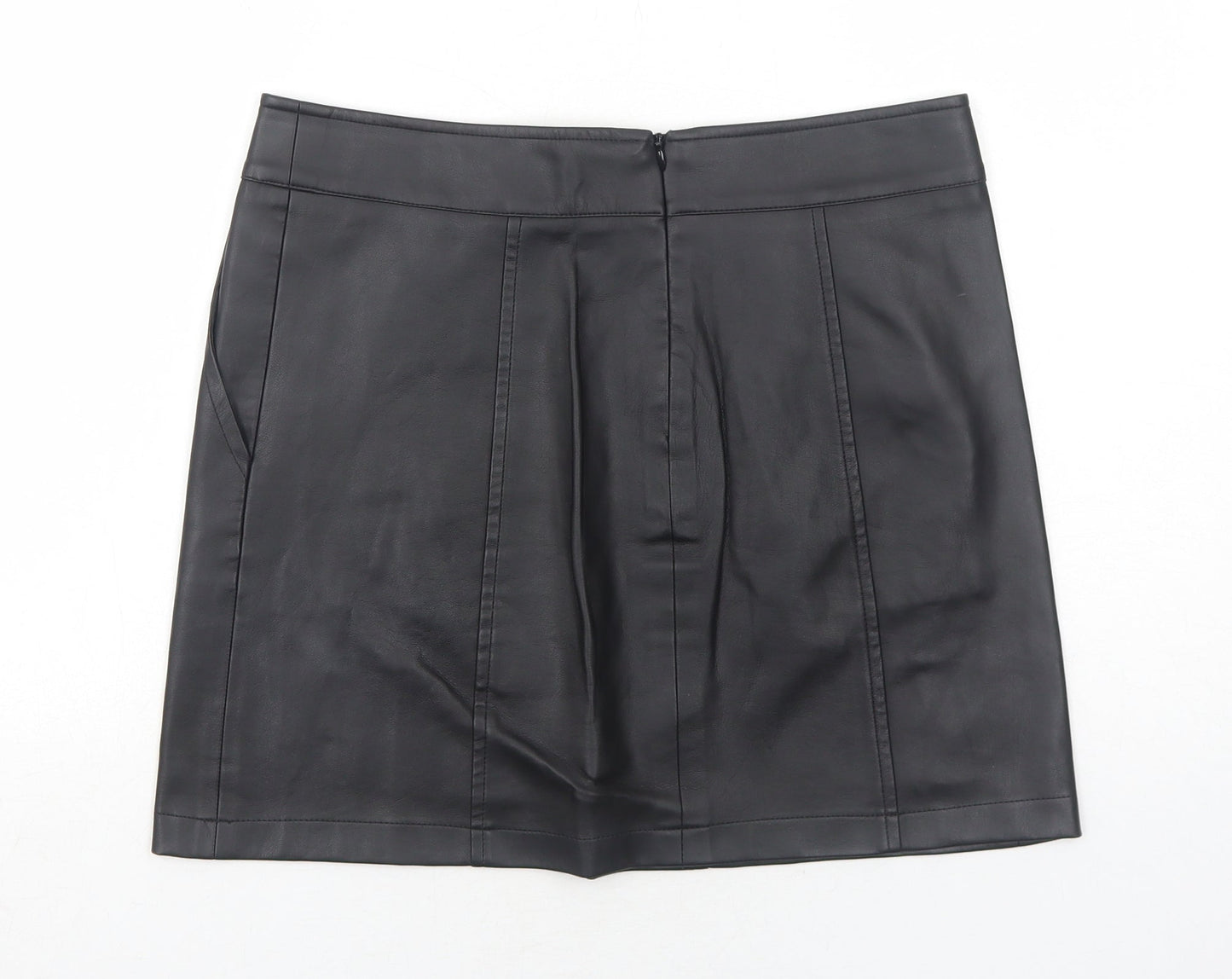 NEXT Womens Black Polyurethane A-Line Skirt Size 10 Zip