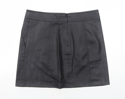 NEXT Womens Black Polyurethane A-Line Skirt Size 10 Zip
