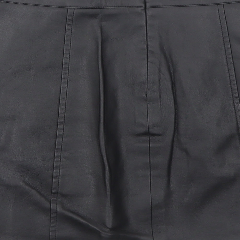 NEXT Womens Black Polyurethane A-Line Skirt Size 10 Zip