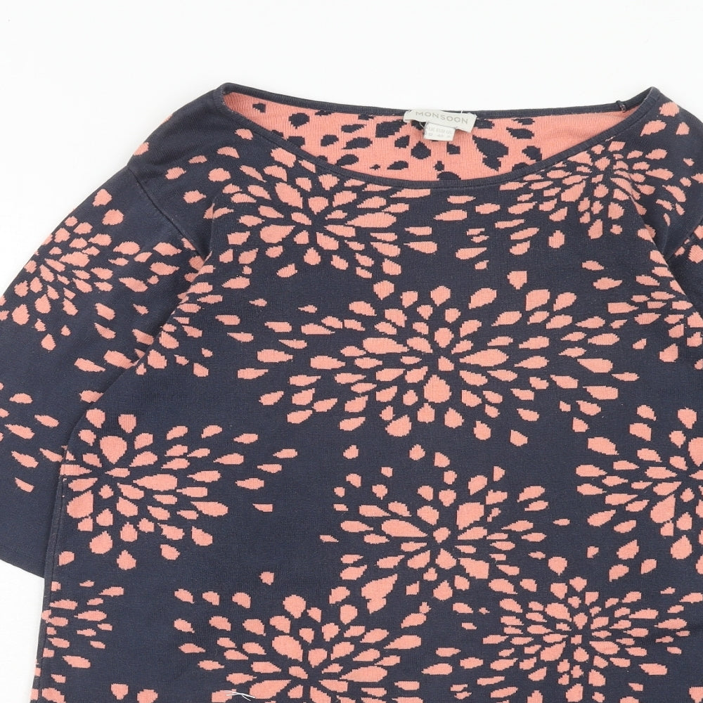 Monsoon Womens Blue Geometric Cotton A-Line Size 12 Round Neck Pullover