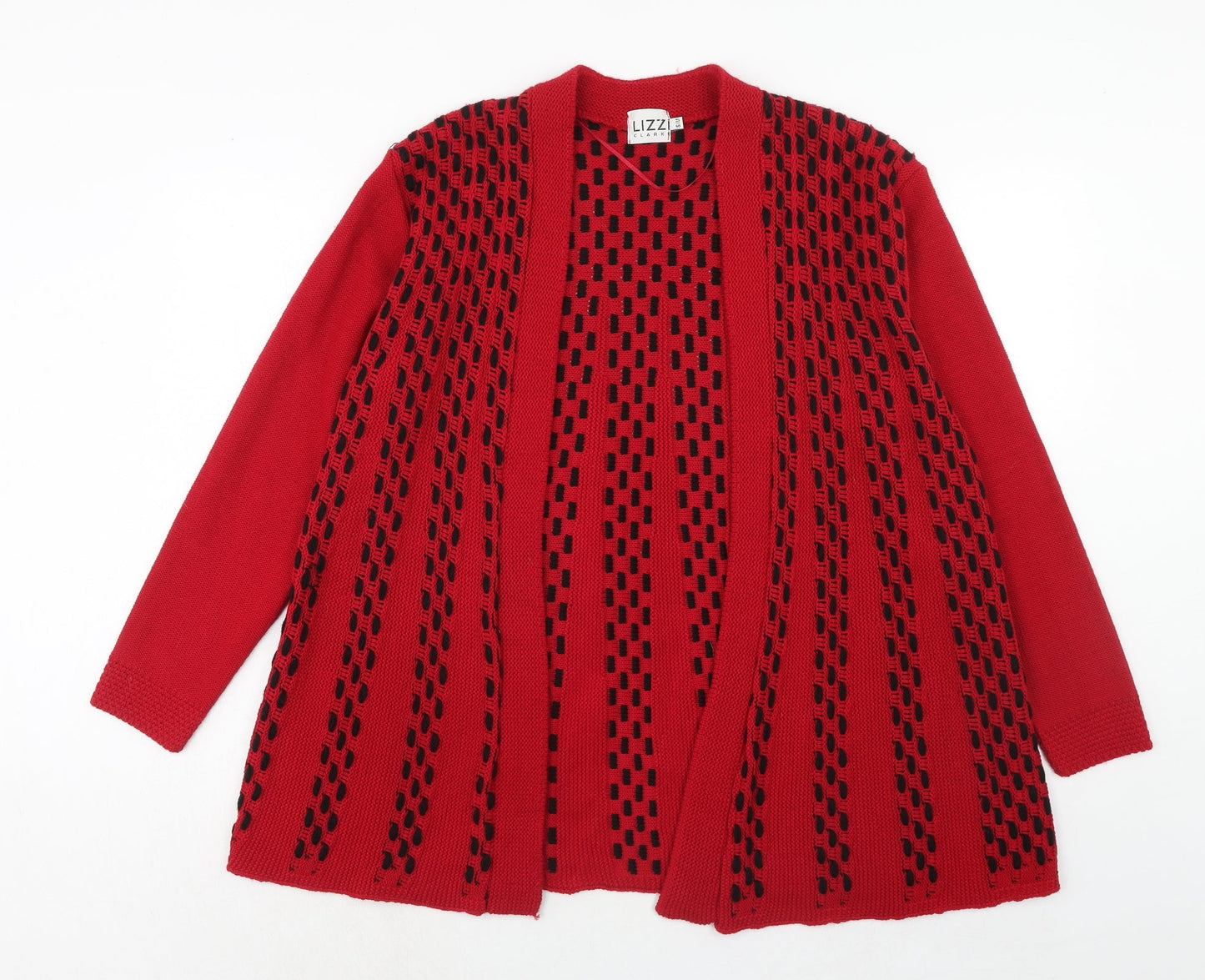 Lizz Clarke Womens Red V-Neck Geometric Acrylic Cardigan Jumper Size S