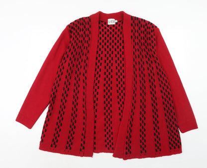 Lizz Clarke Womens Red V-Neck Geometric Acrylic Cardigan Jumper Size S