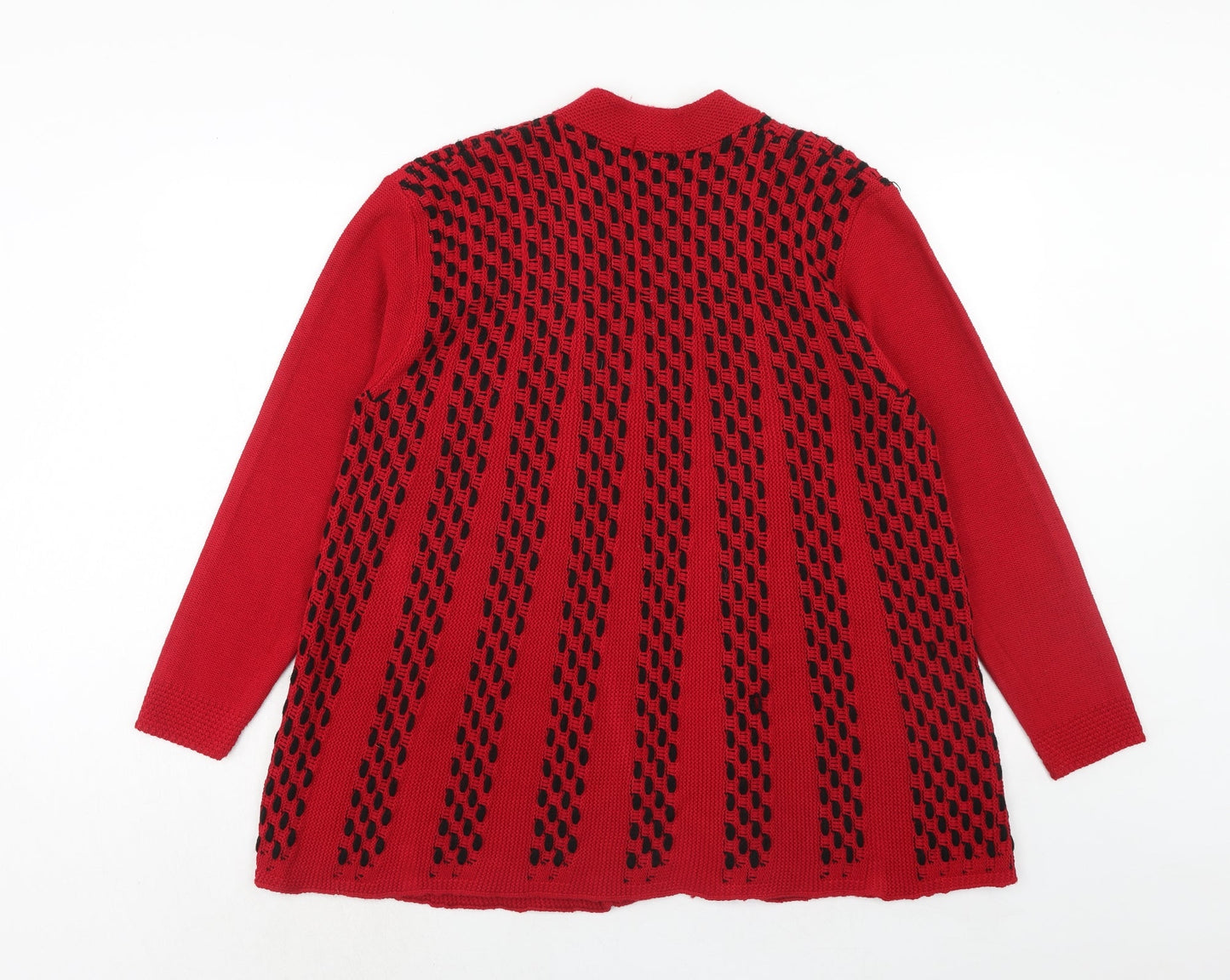 Lizz Clarke Womens Red V-Neck Geometric Acrylic Cardigan Jumper Size S
