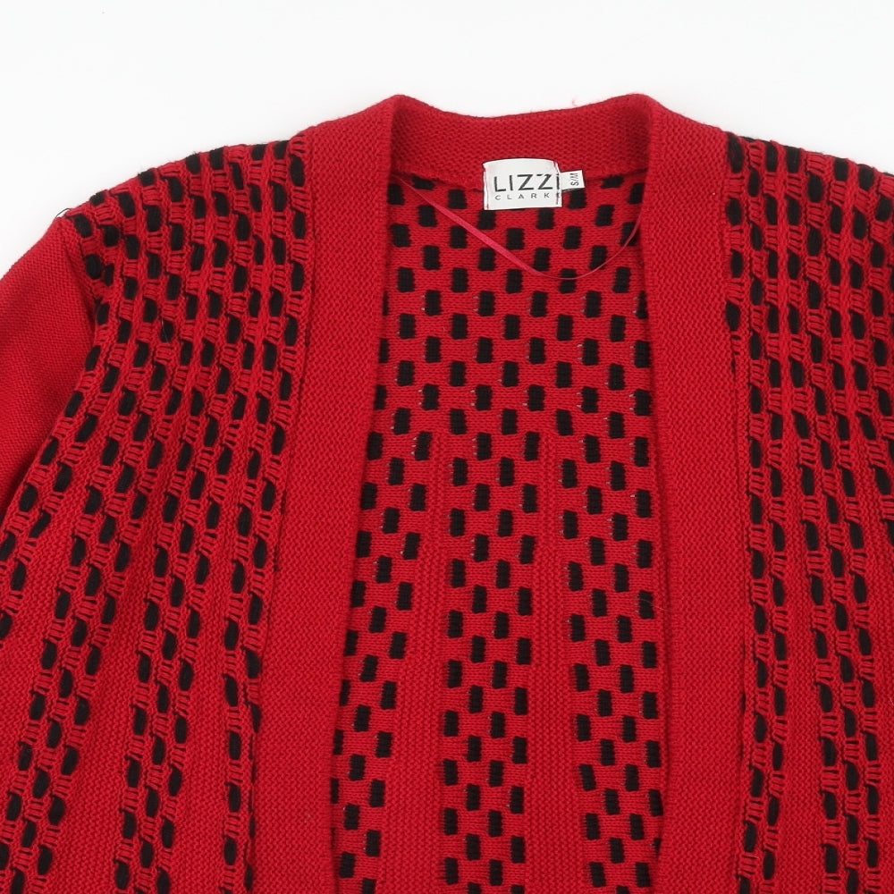 Lizz Clarke Womens Red V-Neck Geometric Acrylic Cardigan Jumper Size S