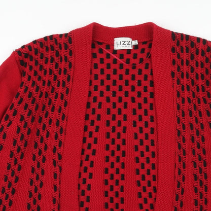 Lizz Clarke Womens Red V-Neck Geometric Acrylic Cardigan Jumper Size S