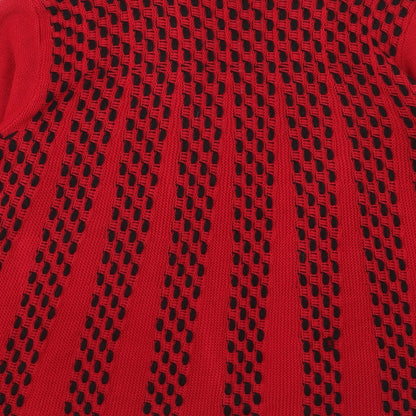 Lizz Clarke Womens Red V-Neck Geometric Acrylic Cardigan Jumper Size S